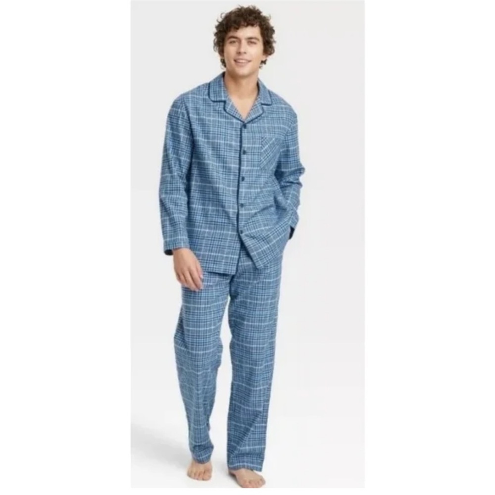 Men’s Goodfellow & Co  Blue Cotton Long Sleeve Plaid Pajama 2 Piece- 3X